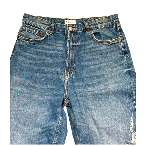 Zara Blue wide Leg frayed hem women’s Jeans size 12 - Picture 2 of 5